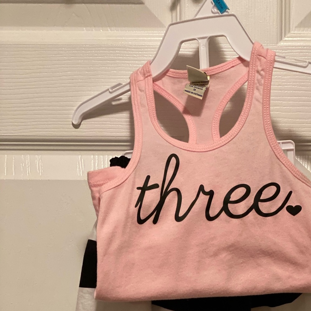 “Three” two piece outfit. 3rd bday -girl